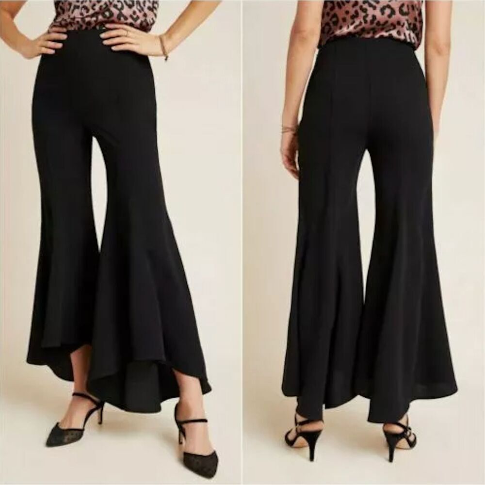 Anthropologie Womens US 10‎ Zinnia Flare Trousers Pants Boho Bell Bottoms Black